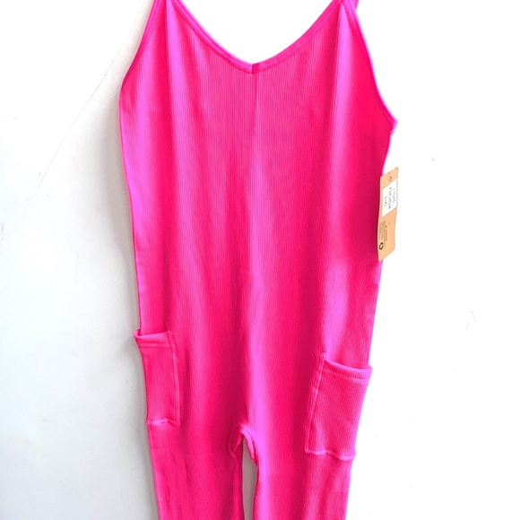 (A3) Odiva Neon Pink‎ Cami Jumpsuit/Bodysuit with side pockets, Size S/M, NWT - Picture 6 of 10